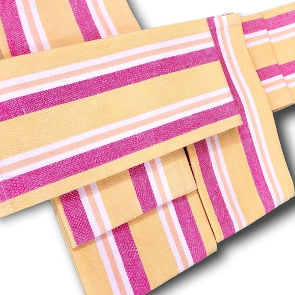 Home Dining Cloth Napkins Set (6) Hampton Stripe Pink Yellow Cotton - Picture 5 of 6
